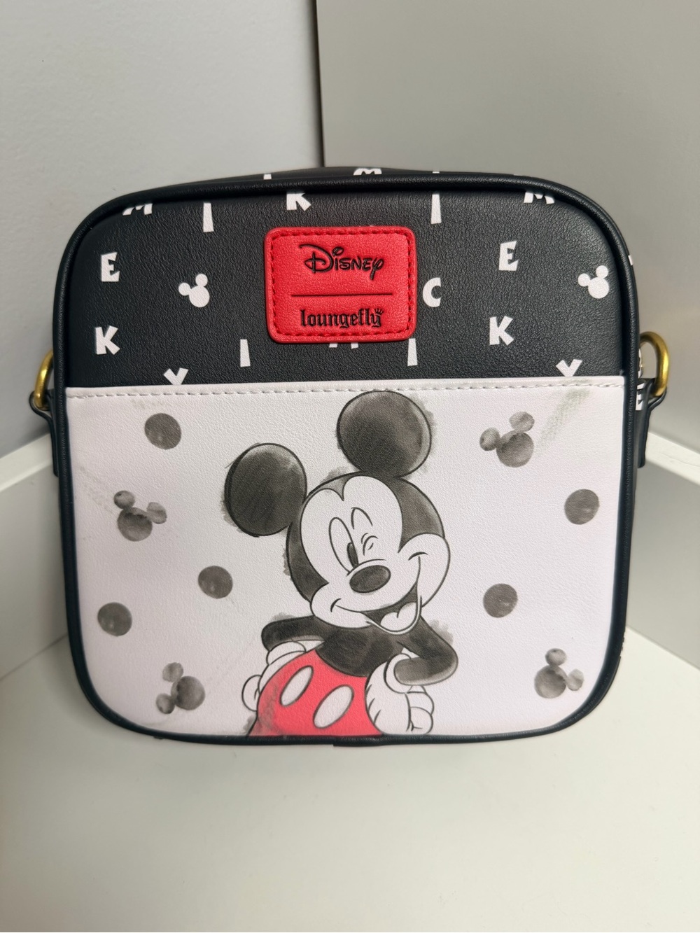 Loungefly Black White and Red Mickey Mouse Crossbody Bag